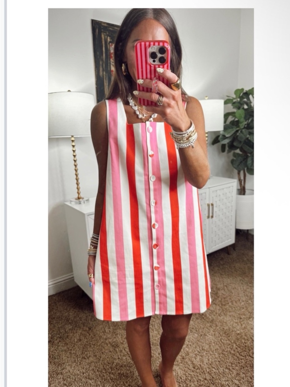 Striped Button-Front Sundress in Pink & Red NWT
